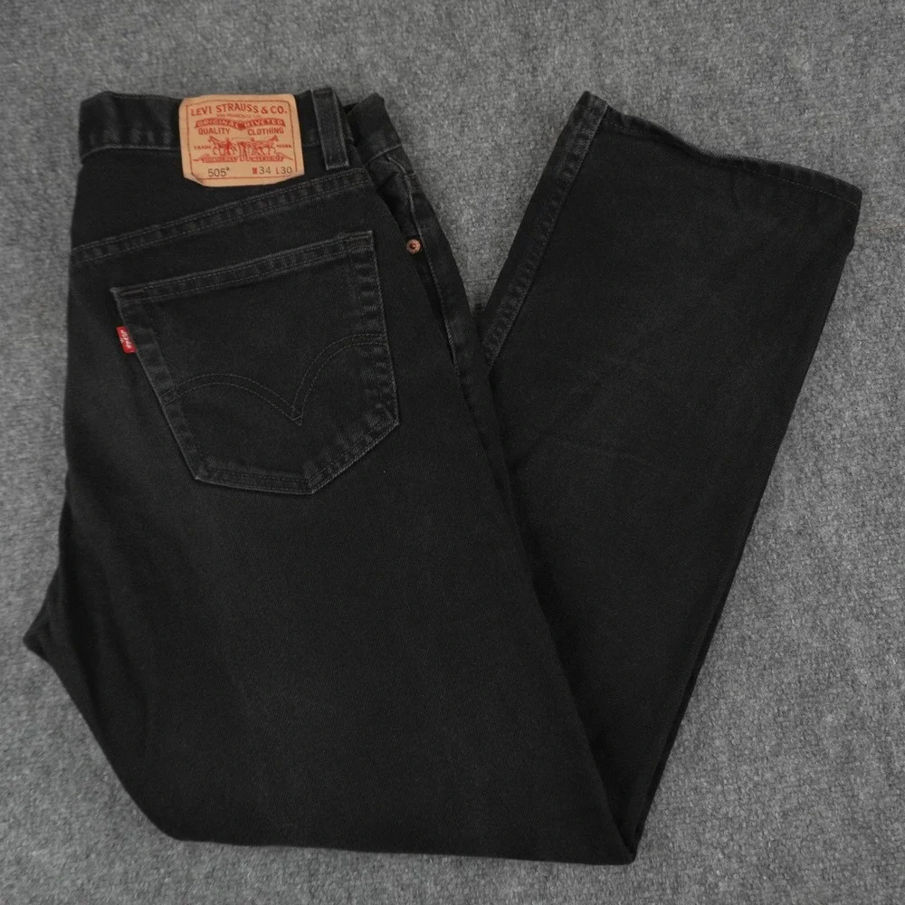 Levi's 505 Regular Fit Jeans Mens‎ 34x30 Black Straight Leg Denim Pants